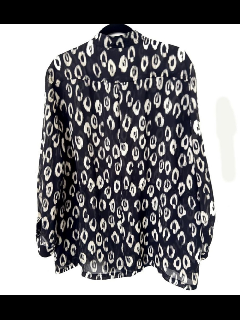 Chico's Black Label Ikat Print Long-Sleeve Tunic Blouse Sz 3 (XL/16) Black/White